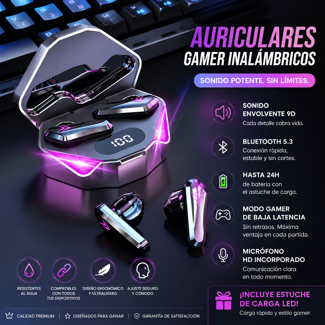 Auriculares Bluetooth con Cancelación de Ruido y Pantalla LED